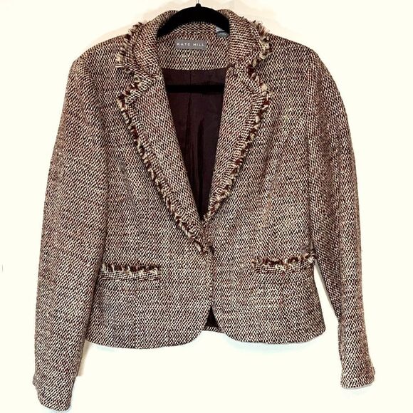 Kate Hill Tweed fringed detailed blazer Size M - Picture 1 of 6